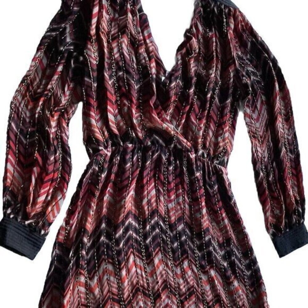 Parker Veronica Silk Mini Dress Women's Sz S Sparkly Red Dark Romantic Western